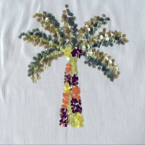Tamara Catz Vintage 90s White Tank Top With Sequin Palm Tree Size - Small - Picture 2 of 6